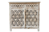 Antique Indian Jali Hand Carved Solid Wooden Cabinet Whitewash 97x40x92cm A0120